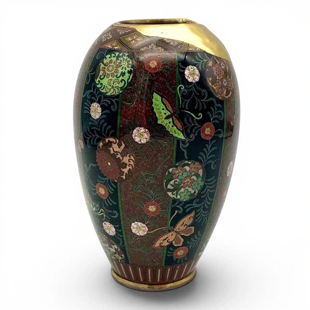 Antique Japanese Meiji Cloisonne Goldstone Vase Fine Kintsugi Art Repair